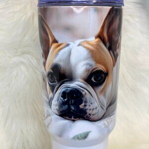 Fawn Boston Terrier 40 oz insulated Tumbler, Bow, Charm and Free Shipping!